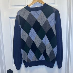Northern Isle Men's Argyle Cashmere Crewneck Sweater - Blue,‎ Gray, Green